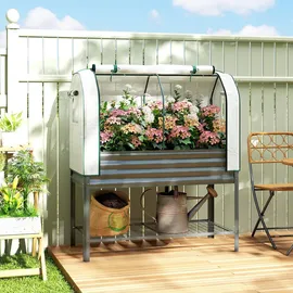 Outsunny Hochbeet mit Frühbeetaufsatz 120 x 55 x 140 cm Dunkelgrau