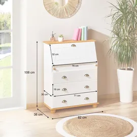 Idimex Sekretär GOMES aus massiver Kiefer weiß/braun, schöner Bürotisch mit Klappe, praktischer Arbeitstisch mit 2 Fächer und 3 Schubladen