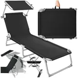 Tectake Gartenliege Viktoria 190 x 68 x 28 cm schwarz inkl. Sonnendach klappbar