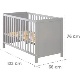 roba Beistellbett 60x120cm 5 Schlupfsprossen Lattenrost + Matratze - Gitter- & 6-fach Höhenverstellbar - - Holz grau / taupe inkl.