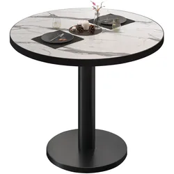 BN | Bistrotisch | Ø:H 70 x 72 cm | Schwarzer Rand | Weiß Marmor / Schwarz | Rund