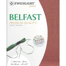 Zweigart Zählstoff BELFAST precut 32 ct. 100% Leinen 3609 Farbe 4030 rot, Handarbeitsstoff für Stickerei 48x68 cm