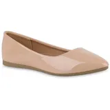 VAN HILL Damen Klassische Ballerinas Lack Schuhe Slippers Flache Slip On Abendschuhe Leder-Optik Freizeit Schlupfschuhe 211150 Beige Lack 41 - 41 EU