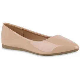 VAN HILL Damen Klassische Ballerinas Lack Schuhe Slippers Flache Slip On Abendschuhe Leder-Optik Freizeit Schlupfschuhe 211150 Beige Lack 41 - 41 EU