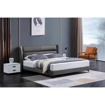 xl moebel gmbh Luxus Bett Lederbett Polsterbett Bettkasten Doppel Schlafzimmer Ehebett Betten - Grau