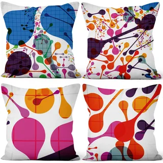 Aoihrraan 40x40cm 4er Set Dekorativ Kissenbezug Bunt Modern Graffiti Geometrisch Muster Weicher Plüsch Quadratischer Kissenbezug Bett Wohnzimmer Draussen Balkon Terrasse Patio Stuhl Garten Sofá