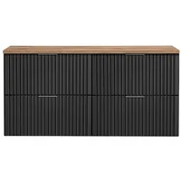 Lomadox Badezimmermöbel Waschtisch-Unterschrank 120cm matt schwarz mit Eiche Nb.,