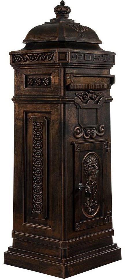 STILISTA Briefkasten Antiker englischer Standbriefkasten (inkl. 2 Schlüssel), Säulenbriefkasten, 102,5 cm, Guss-Aluminium, wetterfest, Farbwahl braun