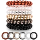Specora - Spiral Haargummi 6er Pack - 5cm TPU - 6 Farben schwarz | transparent | anthrazit | rot-braun | gold | silber