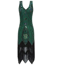 Maskworld Kostüm 20er Jahre Charleston Kleid Myrna, Fühle Dich wie ein Filmstar in diesem bezaubernden Gatsby-Kleid! grün XS