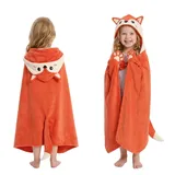 OLAOLA Badeponcho Kinder, Weich und Schnelltrocknendes Badetuch Poncho, Mikrofaser Handtuch mit Kapuze für Strand Schwimmen, Strandtuch für Mädchen Jungen 3-12 Jahre Alt (Fuchs)