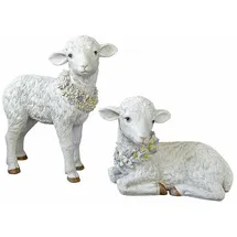 Loberon Deko-Lamm 2er Set Pepperell, handbemalt, naturgetreu gefertigt, Tierfigur, Osterlamm, Ostern, Osterdekoration, Osterfest, Polyresin, weiß