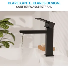 Bächlein Badarmatur Imatra in kantigem Design, Einhebelmischer mit klarer Linienführung in modernem Look, Bad Wasserhahn Matt Schwarz