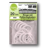 HOPEG Gardinenringe mit Faltenlegehaken | 10x Komplett-Set weiß | für Stilgarnituren bis 16mm