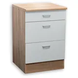 BASIC by Balculina ANDY Moderner Schubladenschrank Küche in Eiche Sonoma Optik, Weiß matt - Geräumiger Küchenschrank mit viel Stauraum - 60 x 90 x 60 cm (B/H/T)