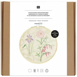 Rico Design Stickpackung Vorgezeichnet, Frühlingsblumen, Ø 15 cm