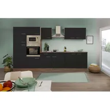 Respekta Küchenzeile Oliver Doppelblock 330 cm schwarz seidenglänzend/eiche york nachbildung