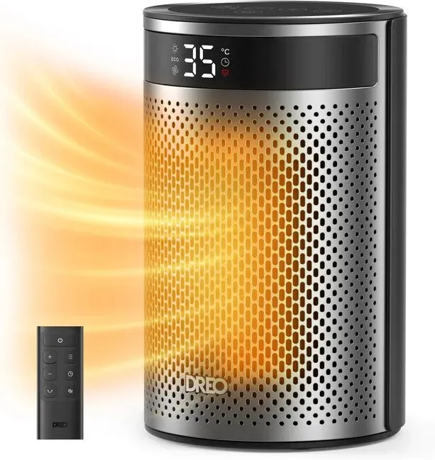 DREO energiesparender Heizlüfter - 1500 W elektrischer PTC-Keramik, 34 dB leise, 12-Stunden-Timer, 8-fach Sicherheitsschutz, Fernbedienung, Atom 416