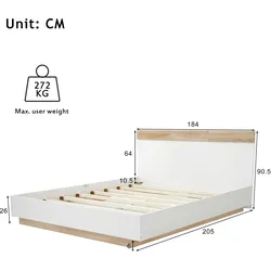 Merax Holzbett Schwebebett 180x200 Doppelbett mit Kopfteil & Lattenrost für Schlafzimmer Beige & Weiß