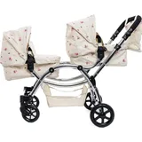 Roma Darcie Zwillingspuppenwagen in Creme, Geeignet von 3 bis 16 Jahren, Verstellbare Griffhöhe, 16 Kombinationen, Doppel-Puppenwagen