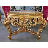 Casa Padrino Barock Esstisch Gold / Grau-Braun - Runder Massivholz Esszimmertisch mit Marmorplatte - Esszimmer Möbel im Barockstil - Barock Möbel... - Gold