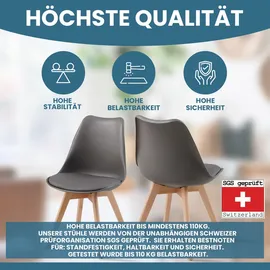 Albatros Esszimmerstuhl Grau - Beine aus Buche Massiv-Holz, Skandinavisches Retro-Design, bequemer Schalenstuhl - Eleganter Küchenstuhl, Stuhl Esszimmer Stühle, Esszimmerstühle 4er Set AARHUS, Weiss