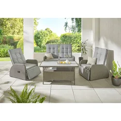 Gartenlounge-Set KONIFERA "Vigo", grau (graubraun, graubraun), Polyrattan, Sitzmöbel-Sets, Polyrattan, Aluminium, verstellbare Rückenlehne und Fußablage, Topseller