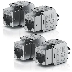 Primewire 4x Netzwerk-Adapter RJ-45 (Ethernet), Buchse zu Netzwerkkabel, CAT.6a Keystone Modul für LAN Kabel, RJ45 Buchse, feldkonfektionierbar