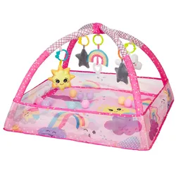 Kikkaboo Spielbogen, Krabbeldecke 2 in 1, Greiflinge, 18 Spielbälle, Bällebad pink
