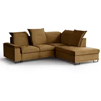 Beautysofa Ecksofa Bruno L, moderne Polsterecke aus Velours, Schlaffunktion, Bettkasten, verstellbaren Kopfstützen, verschiebbare Rückenlehne, stilvoll Corner Sofa für Wohnzimmer gelb