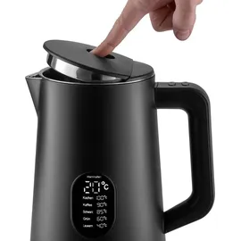 Klamer Edelstahl Wasserkocher mit Temperatureinstellung 40-100°C, Warmhaltefunktion, mattschwarzes Kaltgehäuse, doppelwandiger 1,5L Teekocher mit
