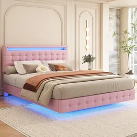 Okwish Polsterbett, Rosa, Leder, 140x200 cm, Schlafzimmer, Betten, Polsterbetten