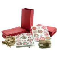 Adventskalender 24 rote Papiertüten mit Holz-Klammern Zahlensticker & Schnur - Rot