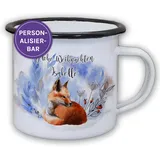 Feenstaub Emaille Tasse, personalisierte Weihnachtstasse, Emaille Tasse personalisiert mit Namen, Tasse Weihnachten, Namenstasse personalisiert, Tasse Winter Fuchs