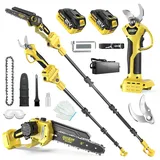 8 Zoll Mini Kettensäge & Akku Elektro Astschere, 4-in-1 Gartenwerkzeug Mit Bürstenlosem Motor, Teleskopstange Bis 4.2m, 2×4.0Ah Akkus, Astsäge Hochentaster Akku, FüR Baumzweige, Holzschneiden