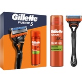 Gillette Fusion 5 Nassrasierer Herren, Geschenkset 1 Ersatzklinge + Fusion Ultra Sensitive Rasiergel 200 ml, Geschenk für Männer