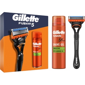 Gillette Fusion 5 Nassrasierer Herren, Geschenkset 1 Ersatzklinge + Fusion Ultra Sensitive Rasiergel 200 ml, Geschenk für Männer