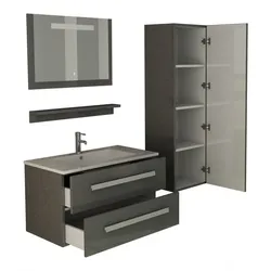 Bad-Set Waschtisch Waschbecken Unterschrank Spiegel LED grau Hochschrank Badschrank Badmöbel Badezimmer Badinventar Bad St. Moritz Jet-Line