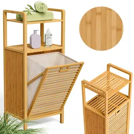 CASARIA Badregal mit Wäschekorb Bambus Holz 95x40x30cm Badezimmerregal 2 Ablagen 1x