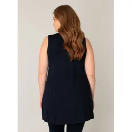 Base Level Curvy "ABBIGALE", Damen, Gr. 44, blau (navy schwarz blau), Jersey, Obermaterial: 94% Viskose, 6% Elasthan, unifarben, Basic, figurumspielend hüftbedeckend, Rundhals, Shirts Longshirt, ärmellos, seitlich geschlitzt