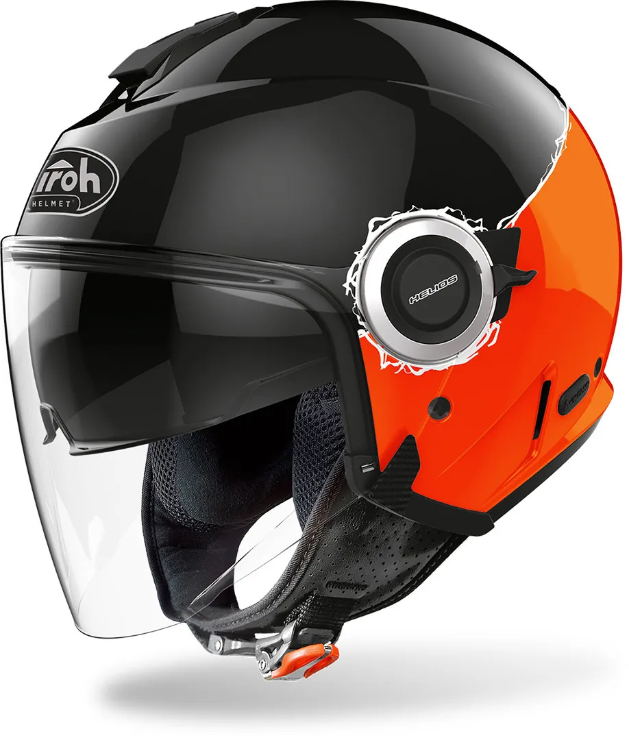 Airoh Helios Fluo Jet Helm, zwart-rood, XS Voorman