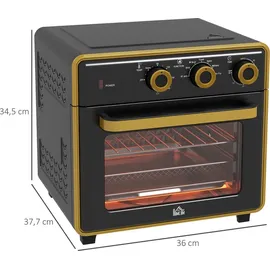 Homcom Minibackofen 20L, Pizza-Ofen mit Umluft Heißluftofen mit Backblech, Grillrost, 90-230°C, 1400 W Elektrischer Mini Ofen mit 1 Std. Timer, Frittierkorb, 60