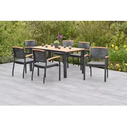 Garten-Essgruppe MERXX "»Tinos«", grau (graphit, graphit, graphit), Aluminium, Massivholz, Sitzmöbel-Sets, Tisch: LxB: 150x90 cm