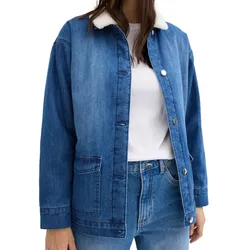 Oversized Jeans-Jacke für Damen mit weichem, abnehmbaren Teddy-Kragen Übergangs-Jacke 946445 Blau - 42