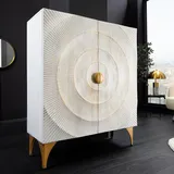 Massivholz Highboard GOLDEN SUNSET 120cm weiß gold - Mangoholz 3D Schnitzereien