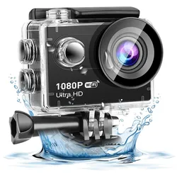 1080P Ultra HD Action-Kamera mit 2,0-Zoll-LCD-Bildschirm, 12 MP, 30 m wasserdicht, verwacklungsfrei, 120 Grad Weitwinkel schwarz