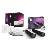 Philips Hue White & Color Ambiance E27 2er Starter Set inkl.Hue Bridge+2m Lightstrip Basis, 2x806lm, bis zu 16 Mio. Farben, dimmbar, steuerbar via App, kompatibel mit Amazon Alexa (Echo, Echo Dot)