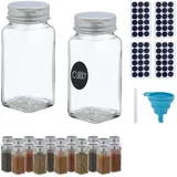 Relaxdays Gewürzgläser 24er Set, Streueinsatz, Gewürzdosen Glas, 120ml, inkl. Etiketten, Stift & Trichter, transparent