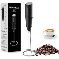 POWSAF Milchaufschäumer,Milchschäumer elektrisch mit Ständer, milchaufschäumer stab,13000 U/min, Milchschäumer für Kaffee, Latte, Cappuccino, Schwarz/Silbrig
