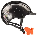 RL24 - Casco Kinder Reithelm Nori Einhorn inkl. Putzschwamm – Mädchen & Jungen Reitkappe – Helm zum Reiten, Fahrrad- & Skifahren – Reiterhelm in Schwarz/Grau – Gr. S (52-56 cm)